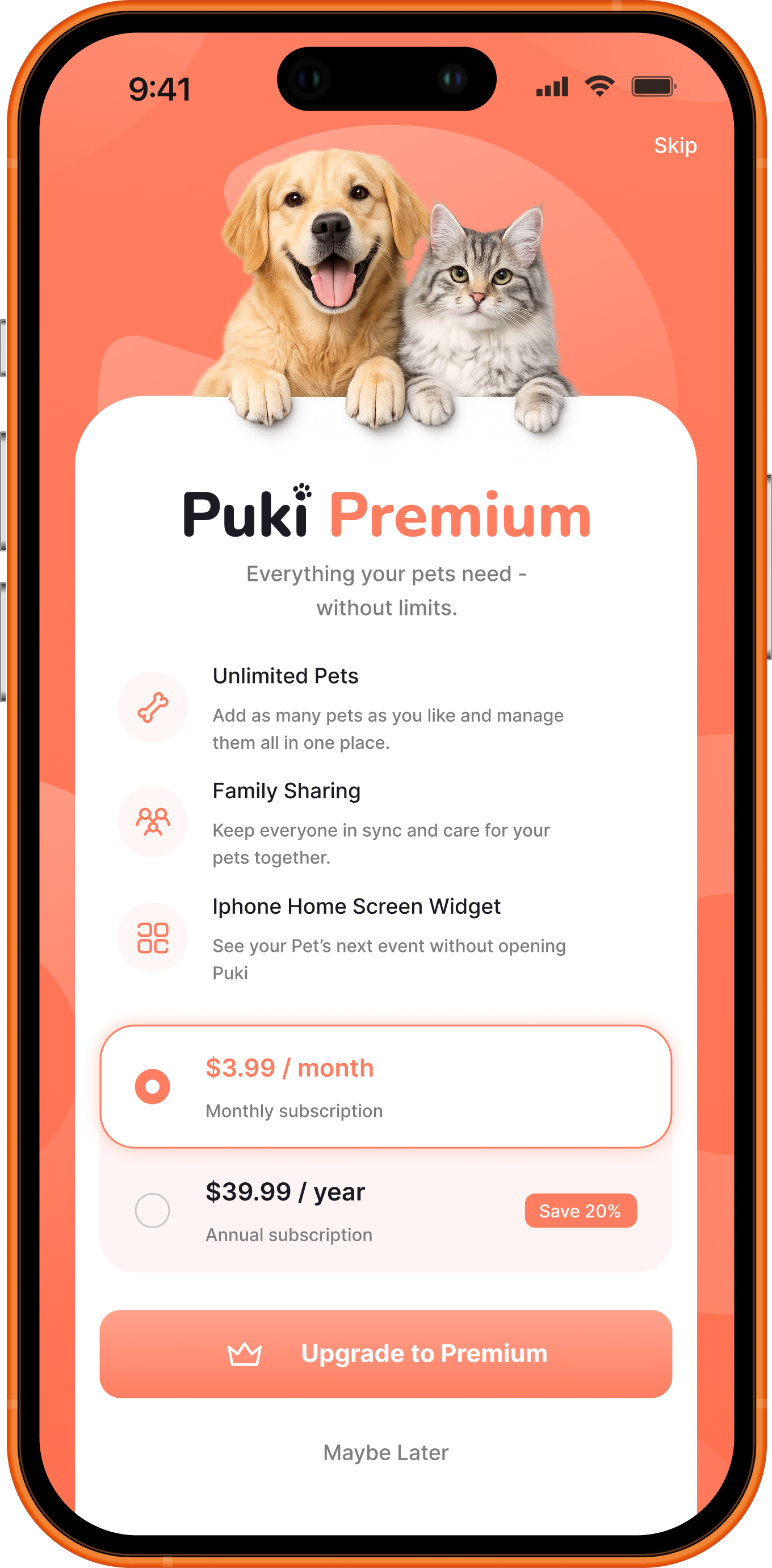 Puki Premium screen